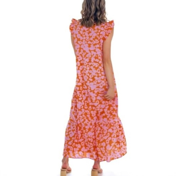 Mud Pie Orange Floral Ruffled Tiered Maxi Dress Spring Size Small - Picture 2 of 6